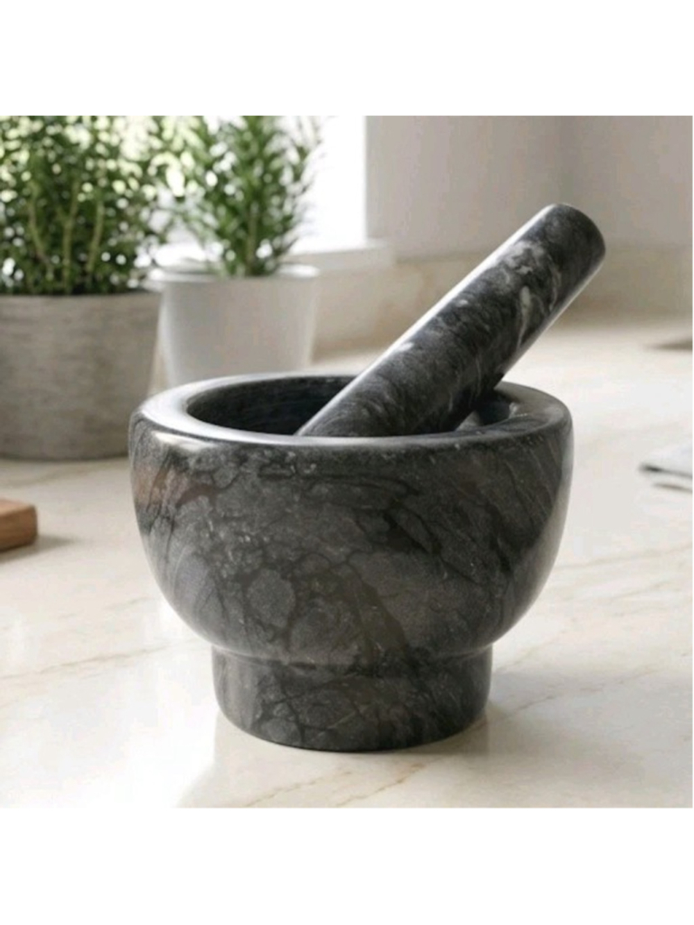 Vintage Black Marble Mortar Pestle Set Heavy Stone Apothecary Kitchen Grinder